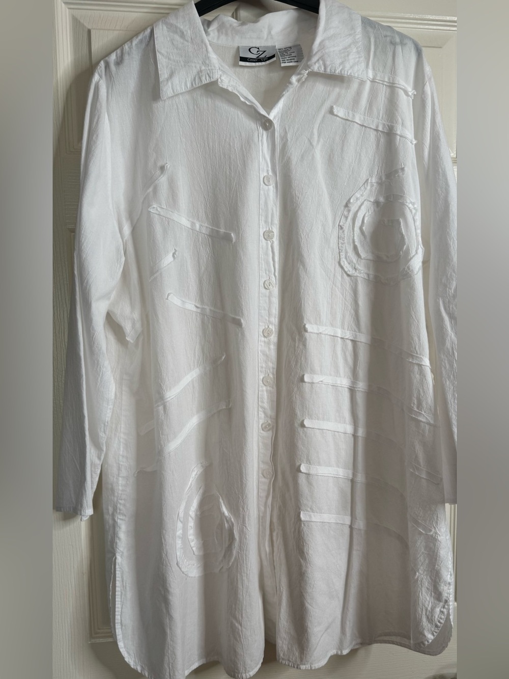 White Button-Up Tunic Shirt Cover-up
